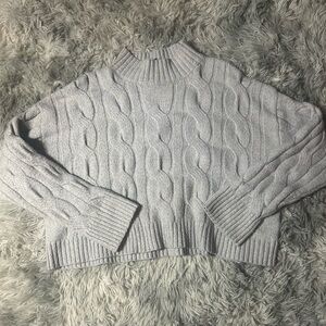 Freshman Light Gray Cable Knit Turtleneck Sweater